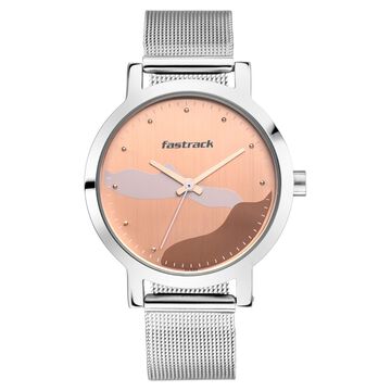 Fastrack Bare Basics Quartz Analog Rose Gold Dial Stainless Steel Strap Watch for Girls