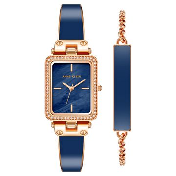 Anne Klein Quartz Analog Blue Dial Two Toned Plastic Strap Rectangular Shaped Watch For Women