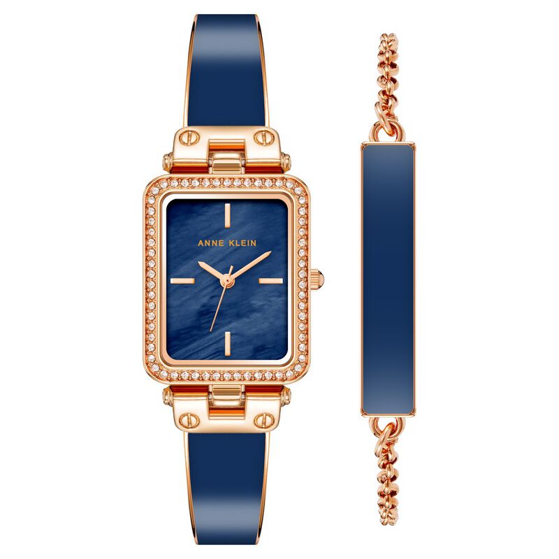 Anne Klein Quartz Analog Blue Dial Two Toned Plastic Strap Rectangular Shaped Watch For Women