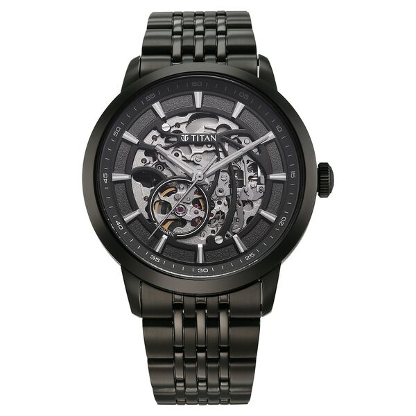 Titan Phoenix Skeletal Automatic Analog with Gun Dial Black Stainless Steel Strap Watch for Men - image number 1
