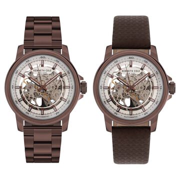 Kenneth Cole Automatic Silver Dial Leather Strap Watch for Men
