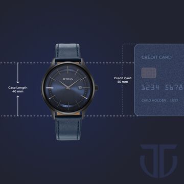 Titan Classique Slimline Blue Dial Analog with Date Leather Strap watch for Men