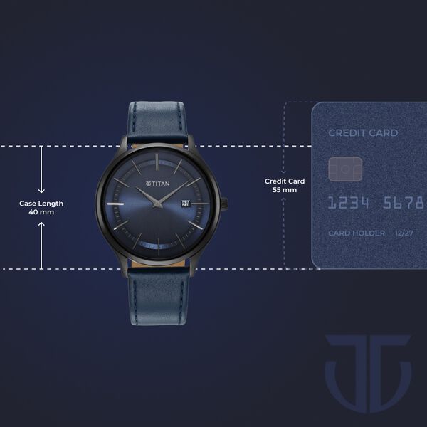 Titan Classique Slimline Blue Dial Analog with Date Leather Strap watch for Men - image number 2