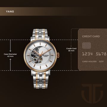 Titan Yin Yang Skeletal Automatic Analog with White Dial Silver and Rose Gold Stainless Steel Strap Watch for Men
