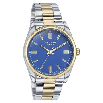Sonata Poze Quartz Analog Blue Dial Two Toned Color Stainless Steel Strap Watch For Men