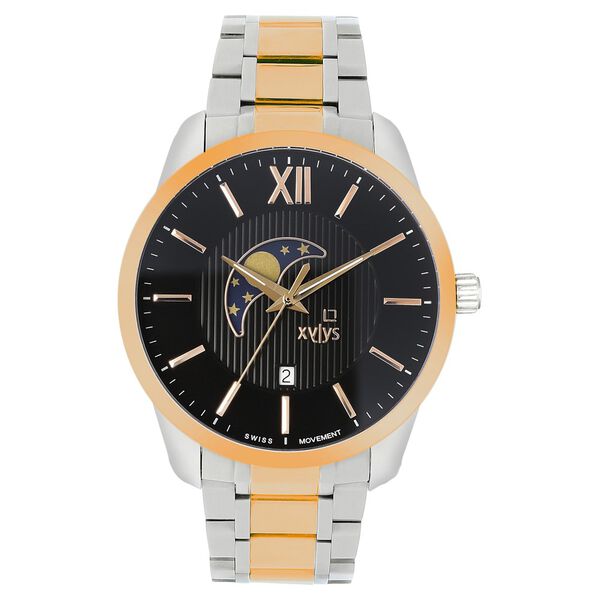 Xylys Swiss Analog Two Toned Stainless Steel Strap and Black Dial Watch For Men - image number 0