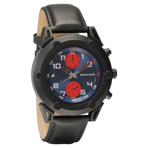Fastrack Quartz Analog with Day and Date Blue Dial Leather Strap Watch for Guys - image number 1