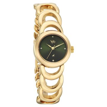 Vyb Bliss By Fastrack Quartz Analog Green Dial Golden Metal Strap Watch For Girls
