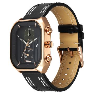 Fastrack Fleek Quartz Multifunction Black Dial Leather Strap Watch For Guys