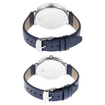 Titan Memento Blue Dial Analog Leather Strap watch for Couple