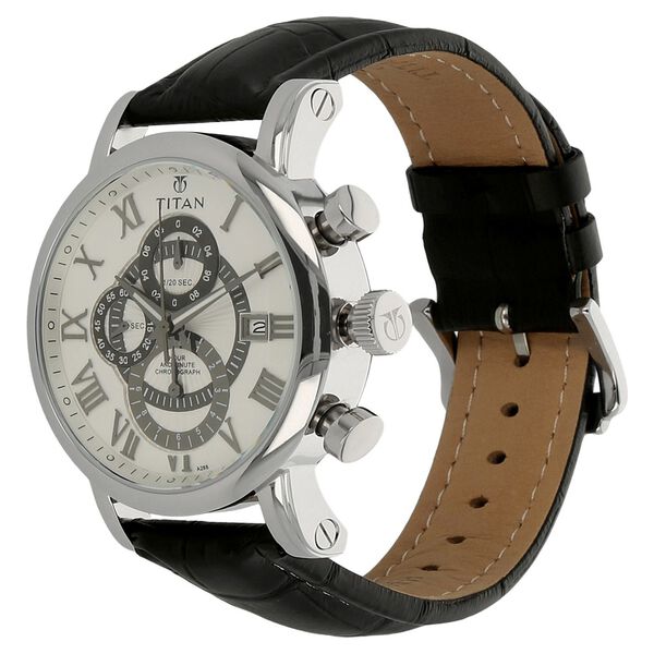 Titan Chronograph White Dial Chrono Quartz Leather Strap watch for Men - image number 1