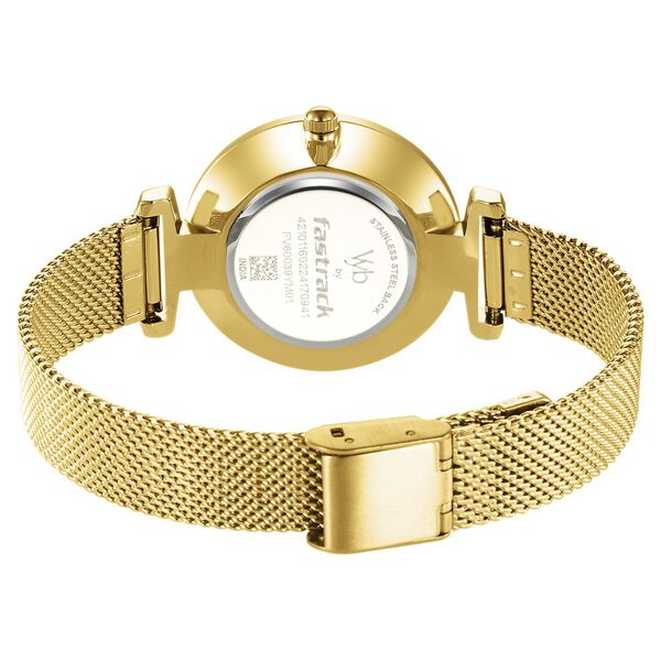 Fastrack Vyb Classique Quartz Analog Green Dial Golden Metal Strap Watch For Women - image number 4