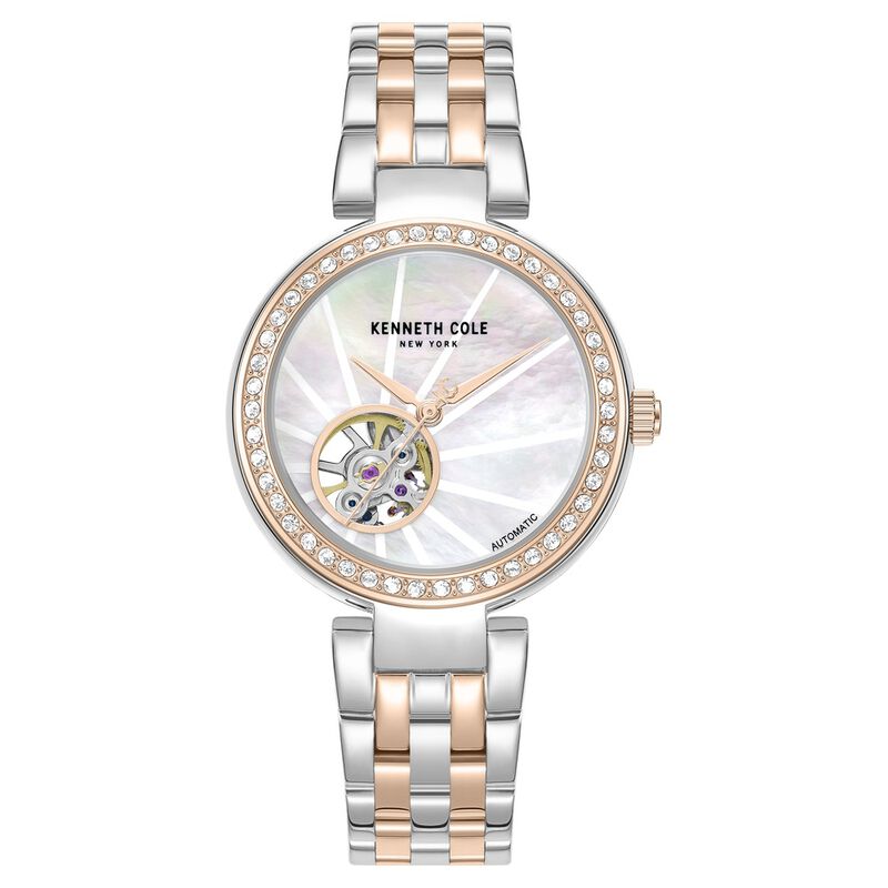 Kenneth Cole Automatic Automatic Mother Of Pearl Dial Two Toned Stainless Steel Strap Watch For Women