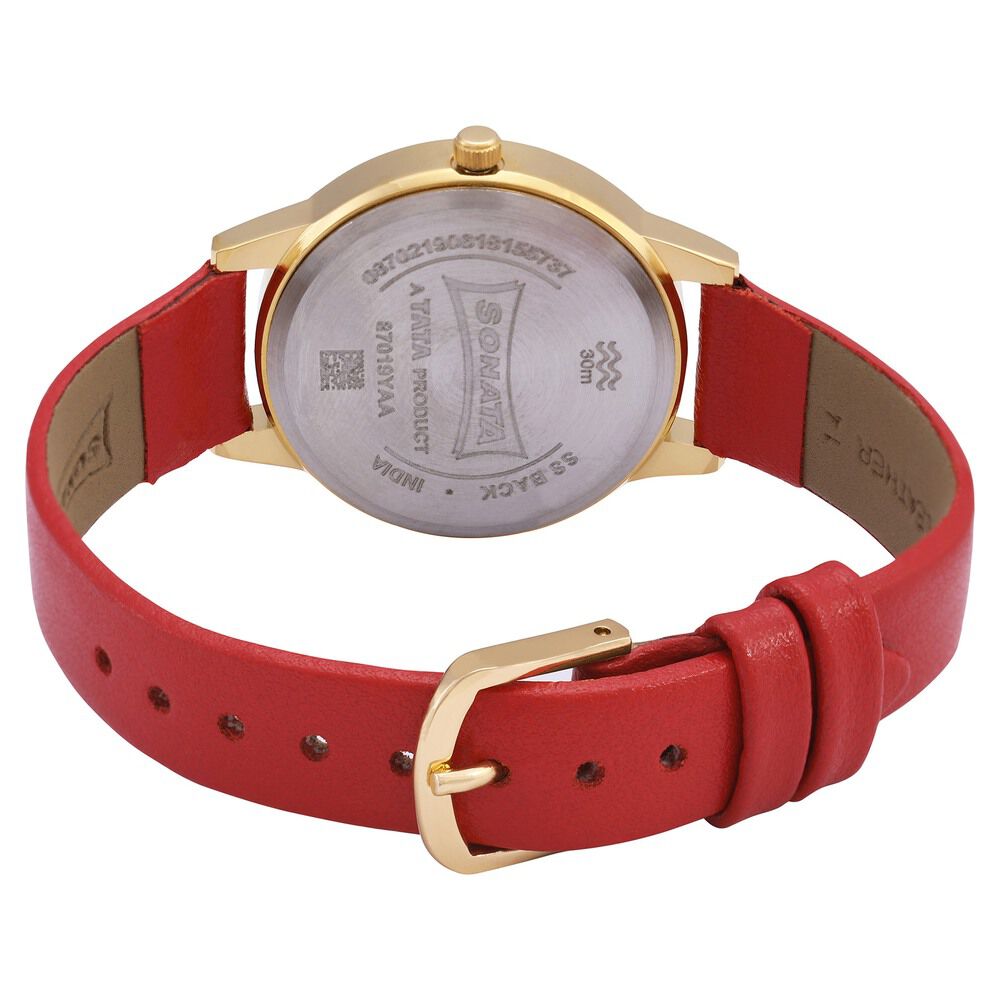 Buy Online Sonata Splash Pink Dial Women Watch With Leather Strap nm87019yl03w Titan