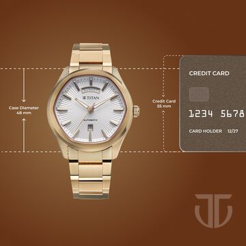 Titan Astral Concealed Automatic Analog with Silver White Dial Carnation Gold Stainless Steel Strap Watch for Men