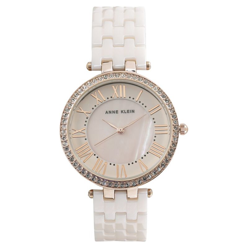 Anne Klein Quartz Analog Mother of Pearl Dial Ceramic Strap Watch for Women