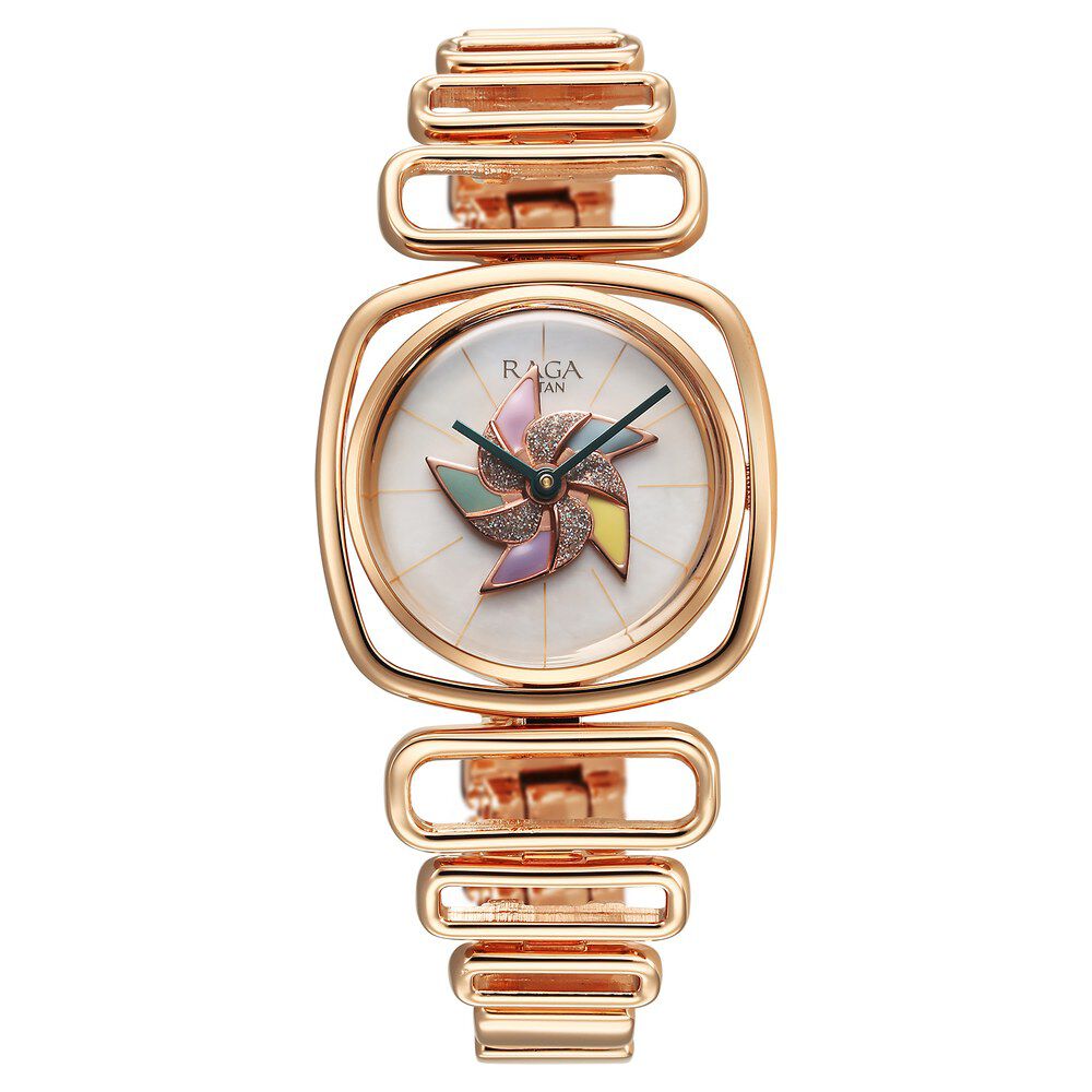 Buy Online Titan Raga Memoirs Pinwheel Quartz Analog Mother of Pearl Dial With Rose Gold Color Metal Strap Watch For Women 95256wm01 p Titan