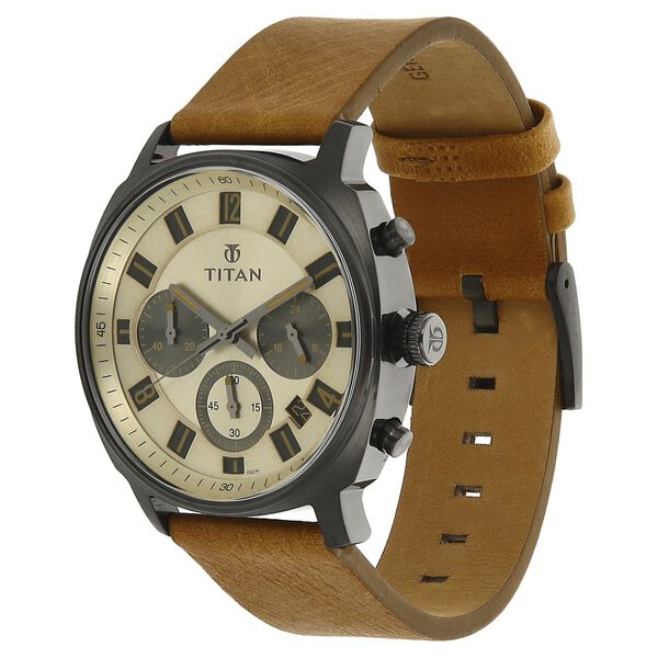 Titan Purple Off White Dial Chronograph Leather Strap watch for Men - image number 1