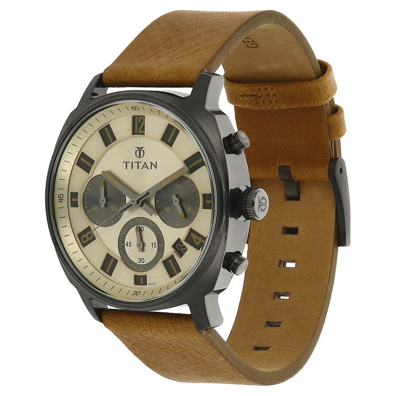 Titan Purple Off White Dial Chronograph Leather Strap watch for Men - image number 1