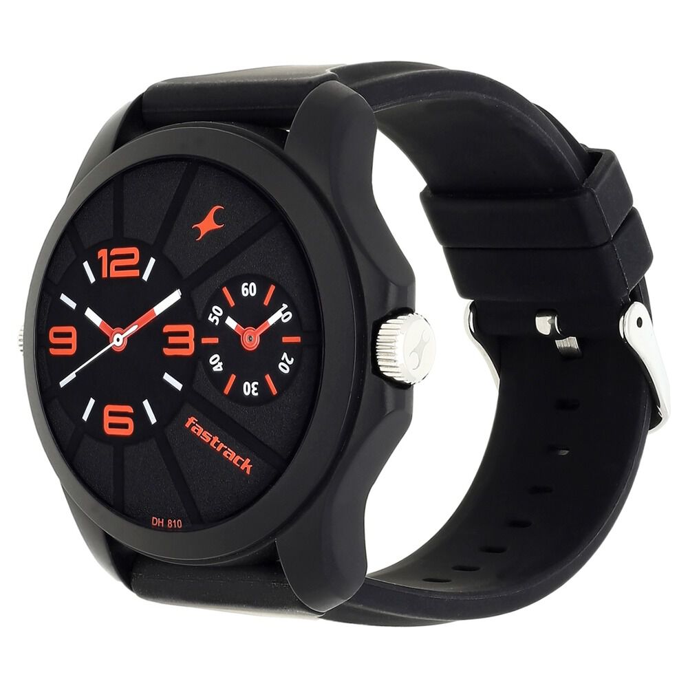 Buy Online Fastrack Quartz Analog Black Dial Silicone Strap Watch for Guys nr38042pp01 Titan