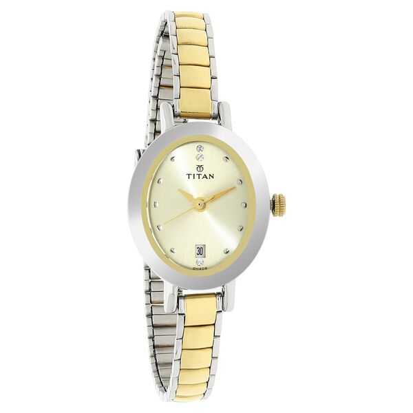 Titan Quartz Analog with Date Champagne Dial Stainless Steel Strap Watch for Women - image number 1