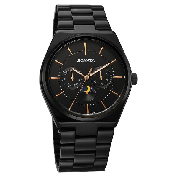 Sonata Festive Quartz Analog Black Dial Metal Strap Watch For Men - image number 0