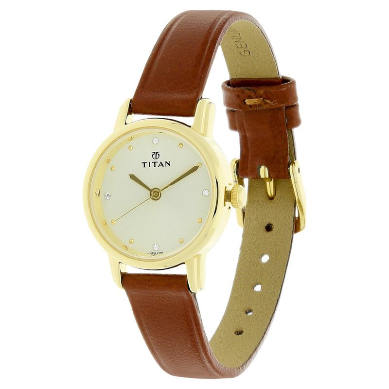 Titan Karishma Champagne Dial Analog Leather Strap Watch for Women - image number 1