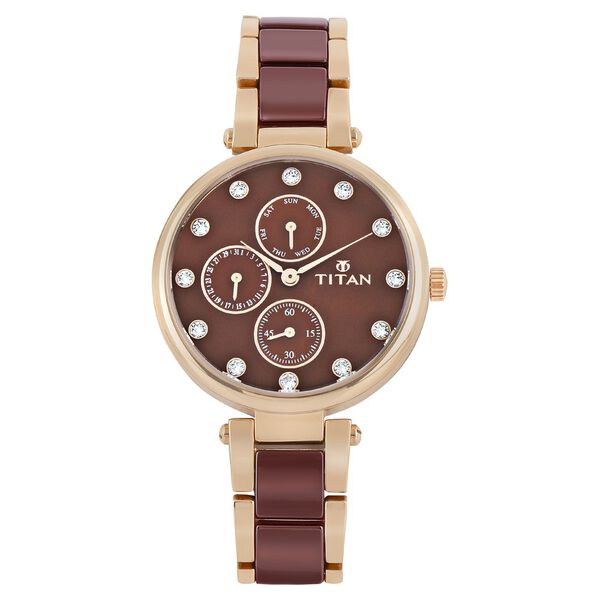 Titan Ceramics Red Dial Quartz Multifunction Stainless Steel and Ceramic Strap watch for Women - image number 1