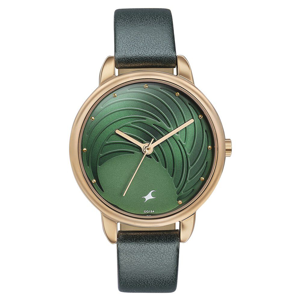 Buy Online Fastrack Stunners Quartz Multifunction Green Dial Leather Strap Watch for Girls 6282wl01 Titan