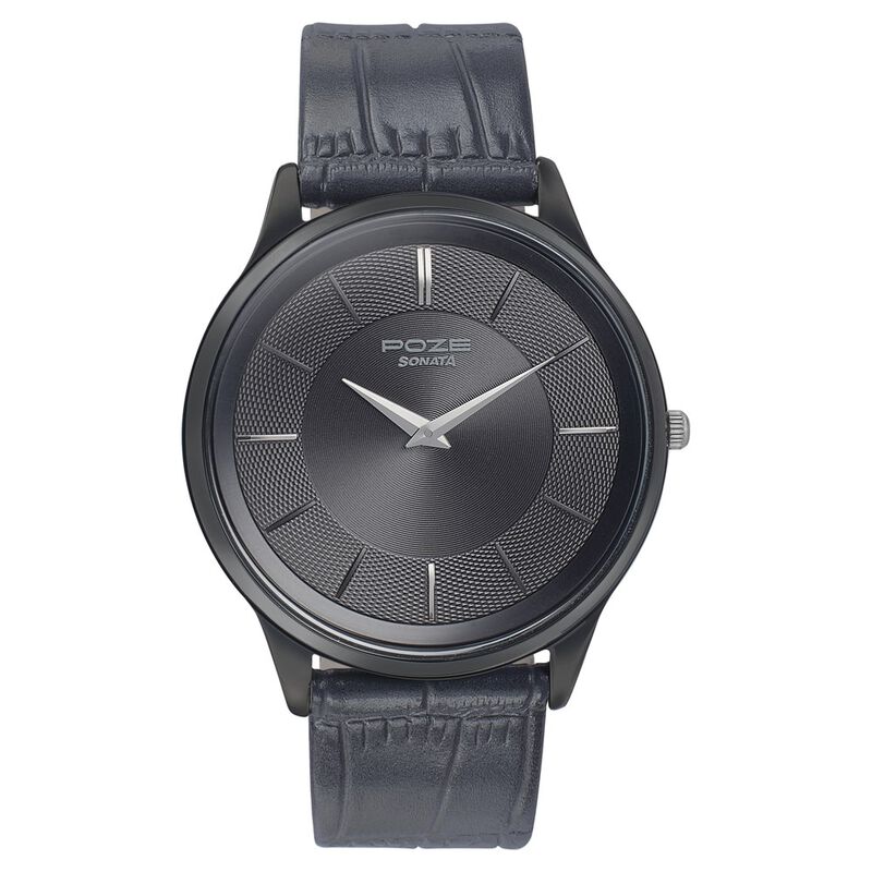 Poze by Sonata Quartz Analog Black Dial Leather Strap Watch for Men