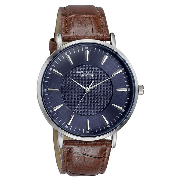 Sonata Poze Quartz Analog Blue Dial Leather Strap Watch for Men - image number 2