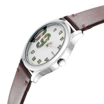 Sonata Quartz Analog White Dial Leather Strap Watch for Men