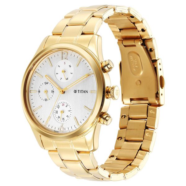 Titan Black and Gold Silver Dial Analog with Day and Date Stainless Steel Strap Watch for Men - image number 2