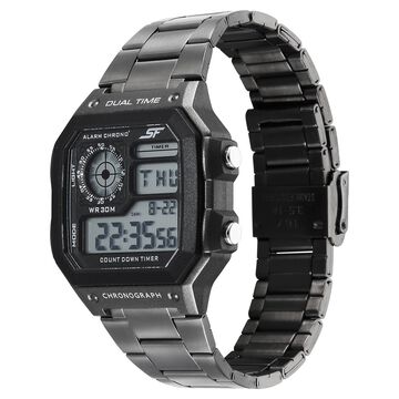 Sonata Hexa Digital Black Dial Grey Color Stainless Steel Strap Watch For Unisex