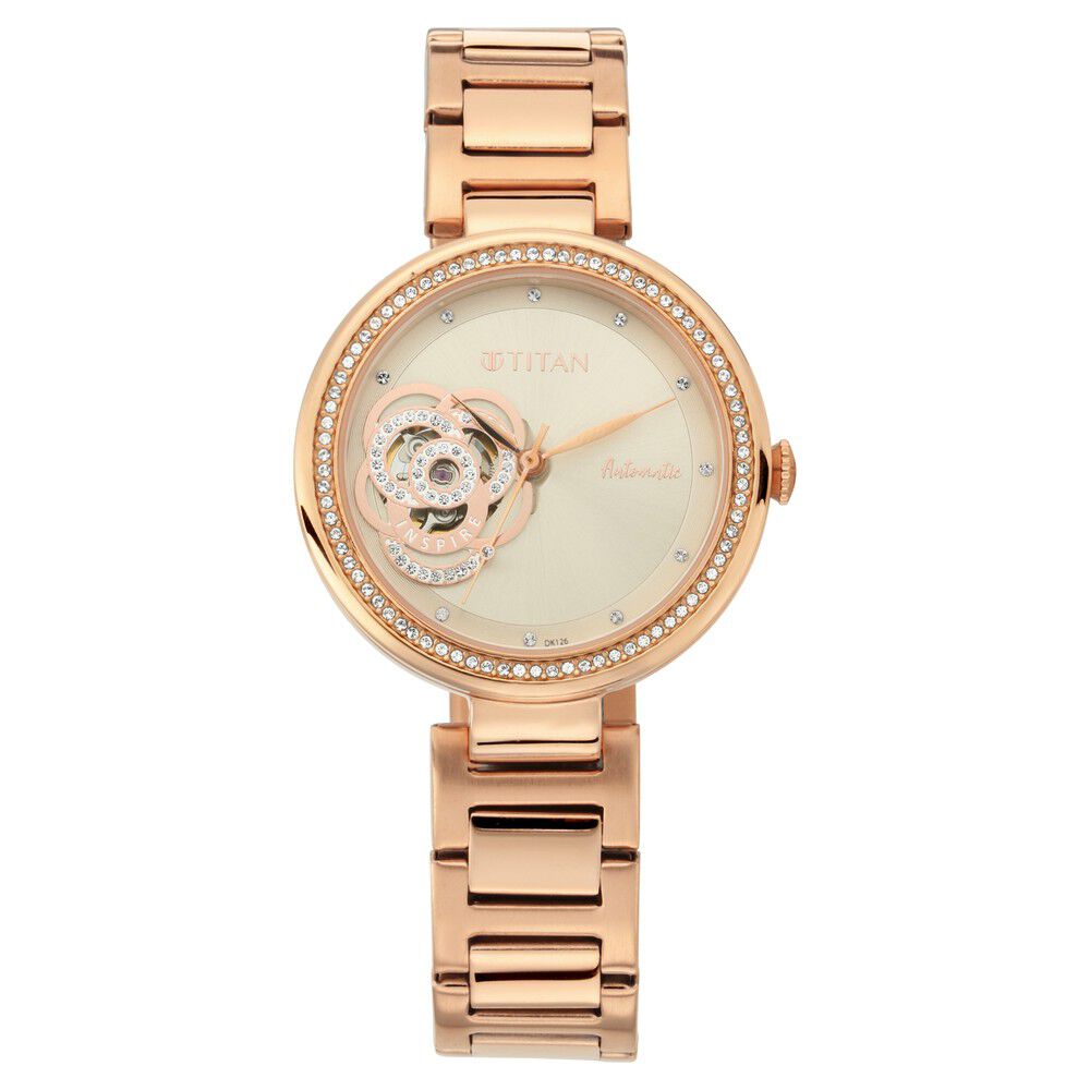 Buy Online Titan Self Expression Rose Gold Dial Women Watch With Stainless Steel Strap ns95112wm01 Titan