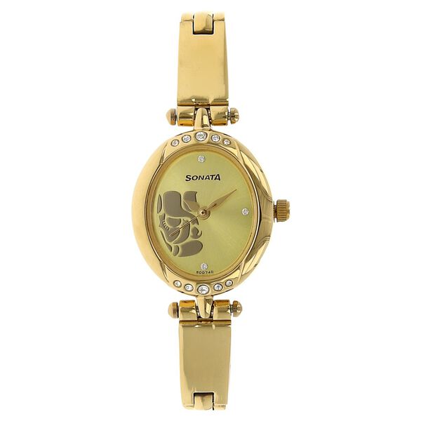 Sonata Quartz Analog Champagne Dial Stainless Steel Strap Watch for Women - image number 0
