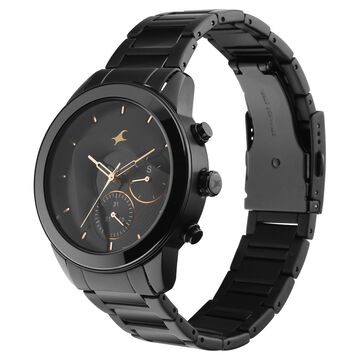 Fastrack Cerame Quartz Multifunction Black Dial Steel & Ceramic Strap Watch for Guys