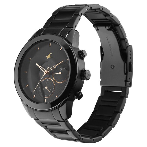 Fastrack Cerame Quartz Multifunction Black Dial Steel & Ceramic Strap Watch for Guys - image number 3