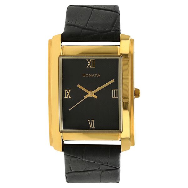 Sonata Quartz Analog Black Dial Leather Strap Watch for Men - image number 0