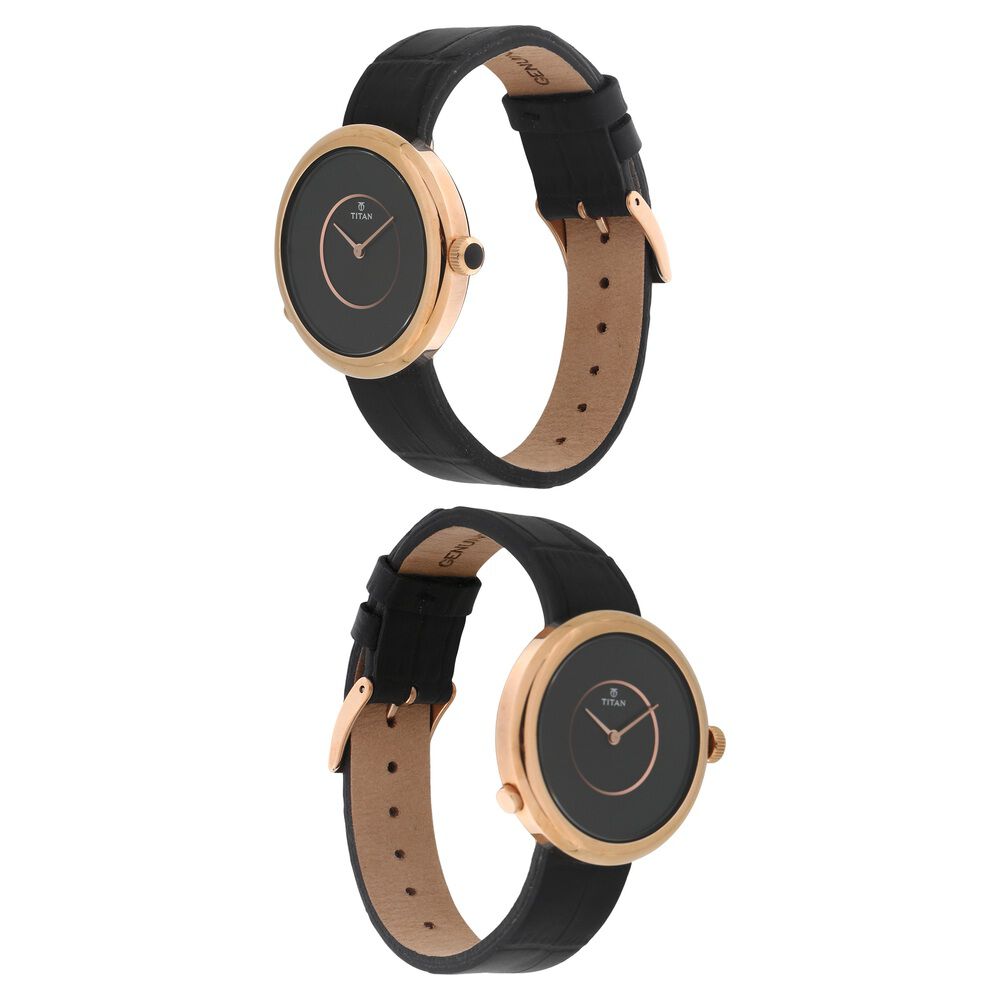 Titan We Black Dial Women Watch With Leather Strap