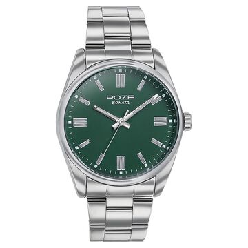 Sonata Poze Quartz Analog Green Dial Metal Strap Watch for Men