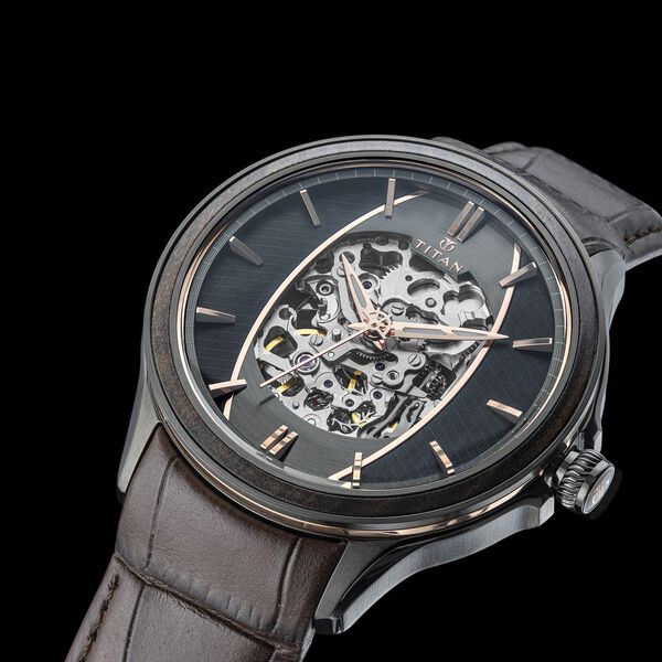 Titan Maritime Black Dial Automatic Leather Strap Watch for Men - image number 0