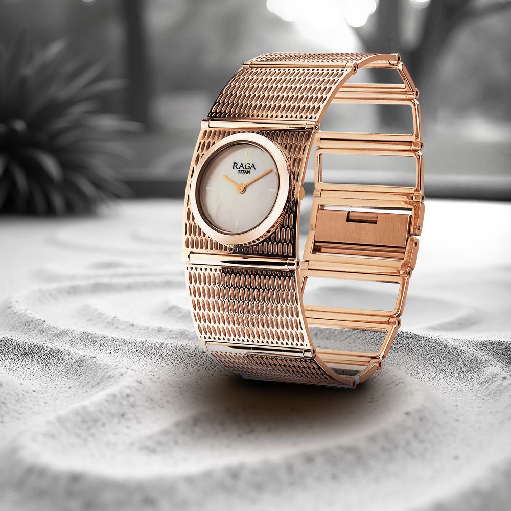 Titan Raga Ethereal Quartz Analog White Mother Of Pearl Dial Rose Gold Stainless Steel Strap Watch For Women-picture-22