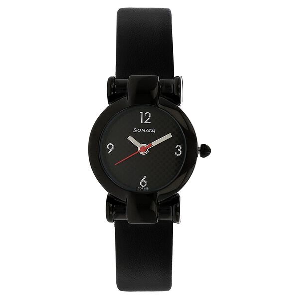 Sonata Quartz Analog Black Dial Leather Strap Watch for Women - image number 0