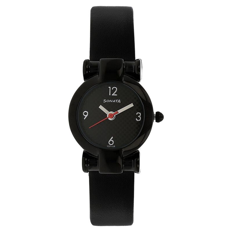 Sonata Quartz Analog Black Dial Leather Strap Watch for Women
