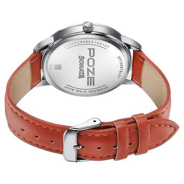 Poze By Sonata Quartz Analog Orange Dial Orange Leather Strap Watch For Men