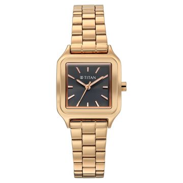 Titan Workwear Essentials Quartz Analog Black Dial Rose Gold Stainless Steel Strap Watch For Women