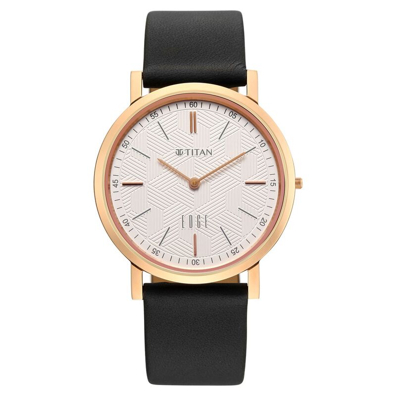 Edge Dynasty Quartz Analog White Dial Black Leather Strap Watch For Men