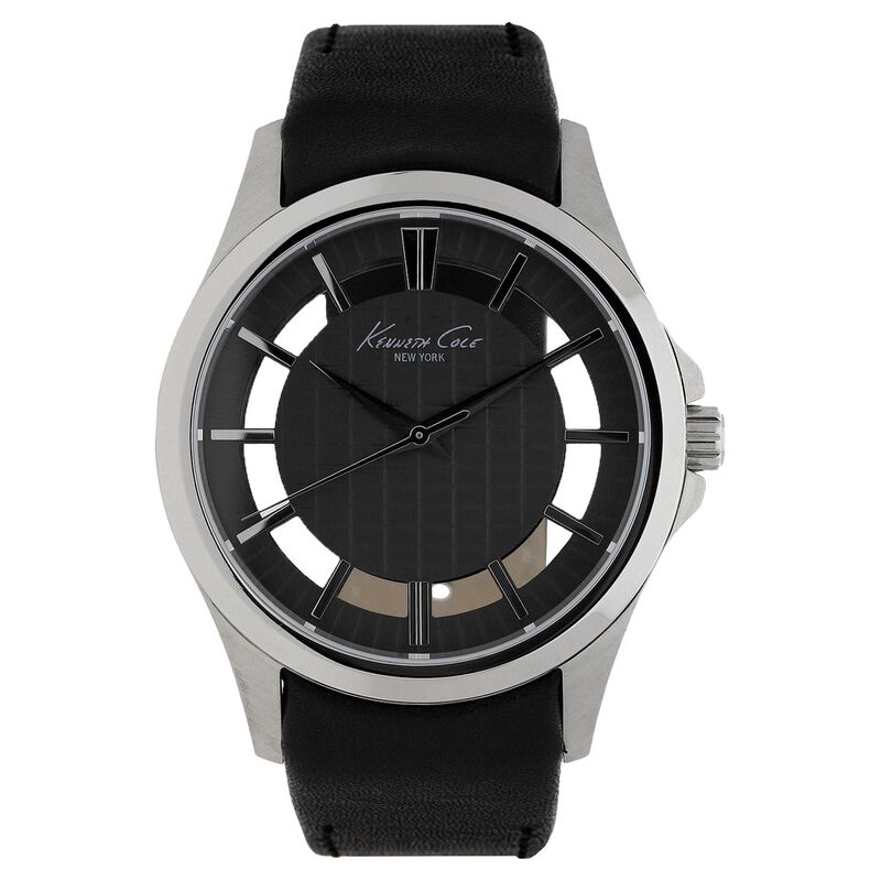 Kenneth Cole Quartz Analog Black Dial Leather Strap Watch for Men