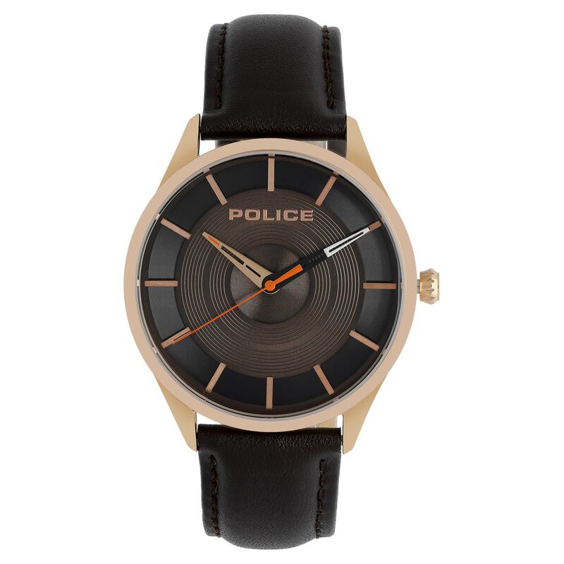 Police Quartz Analog Brown Dial Leather Strap Watch for Men
